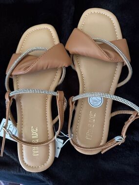 Brown Rhinestone Strap Women's Sandals